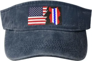 Vintage Flag Map of Omsk Oblast and America Sun Visor Hats for Women Men Cotton Adjustable Sports Empty Top Golf Cap