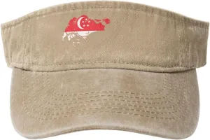 Vintage Flag Map of Singapore (All) Sun Visor Hats for Women Men Cotton Adjustable Sports Empty Top Golf Cap