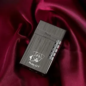 Vintage Metal Windproof Refillable Butane Torch Lighter with a Side-Mounted Stylish Flint Striker Wheel (Black Satin)