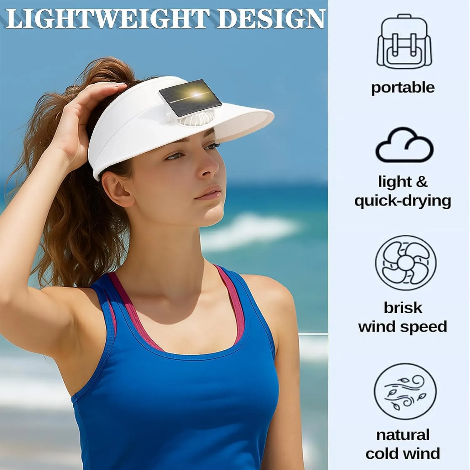 Visor Hats for Women, Solar Fan Hat Sun Visor with 3 Wind Speed Adjustable Golf Visors for Outdoor, Running, Tennis