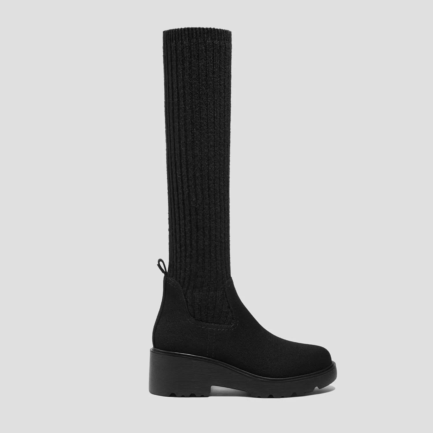 VIVAIA Eduarda Women's Water Repellent Knee-High Platform Chunky Wedge Boots Slip on Round-toeBooties 2.36" chunky Heel Booties Lady Dress Winter Fall Boots