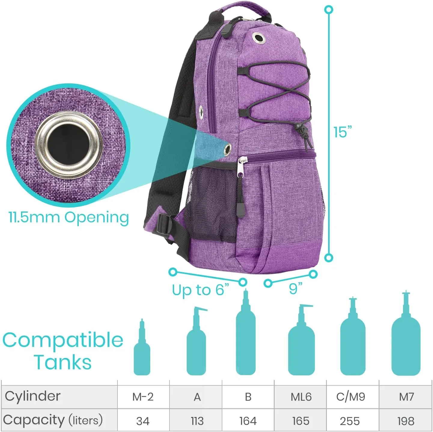 Vive Oxygen Tank Holder Bag - Portable Cylinder Backpack for Wheelchair & Walker - Adjustable Tank Carrying Accessories Bag for Shoulder, Rollator Walker, Scooter, Travel - Fits A, B, C, M2, ML6, M7