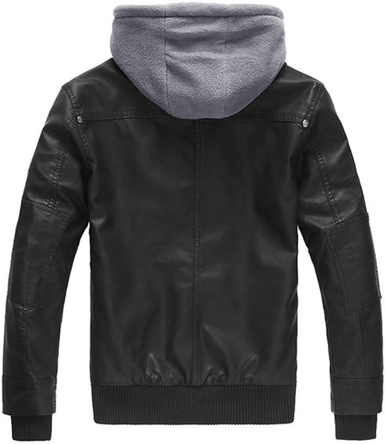 wantdo Men's Faux Leather Jacket with Removable Hood Motorcycle Jacket Casual Warm Winter Coat
