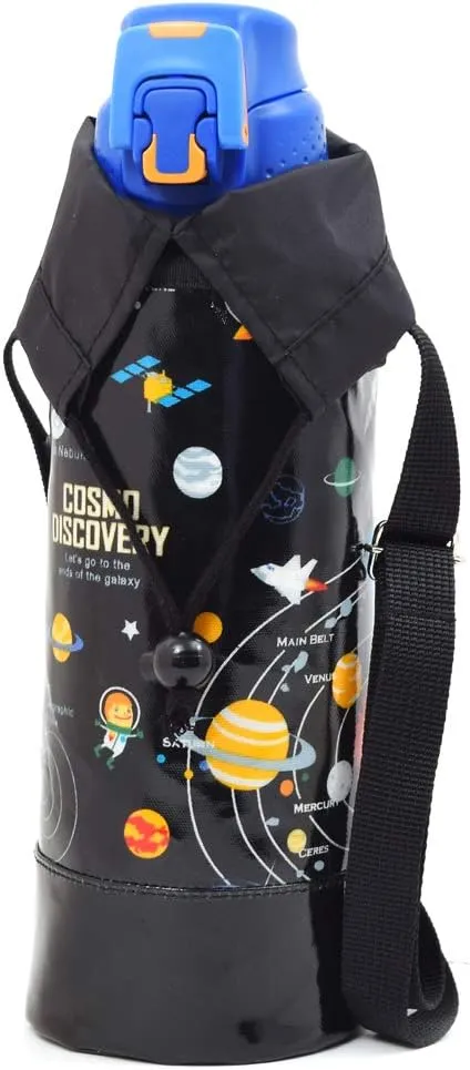 Water Bottle Cover Large Shoulder Canteen case Children Kids Solar System Planets and Cosmo Planetarium (Black) N7311510