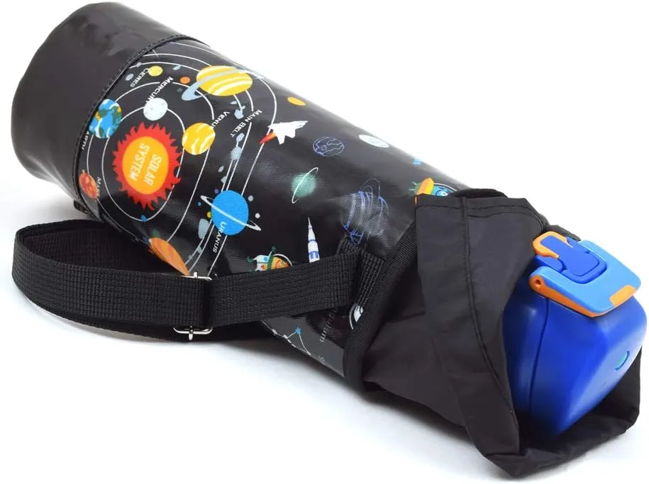 Water Bottle Cover Large Shoulder Canteen case Children Kids Solar System Planets and Cosmo Planetarium (Black) N7311510