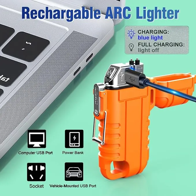 Waterproof Electric Lighter with 360°Flexible Long Neck, Outdoor Windproof Arc Lighter USB Rechargeable Flameless Plasma Cool Lighters for Outdoor & Kitchen (Orange)