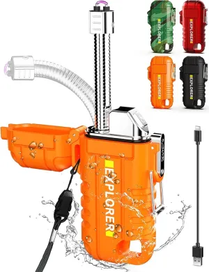 Waterproof Electric Lighter with 360°Flexible Long Neck, Outdoor Windproof Arc Lighter USB Rechargeable Flameless Plasma Cool Lighters for Outdoor & Kitchen (Orange)