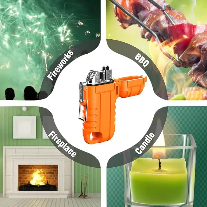 Waterproof Electric Lighter with 360°Flexible Long Neck, Outdoor Windproof Arc Lighter USB Rechargeable Flameless Plasma Cool Lighters for Outdoor & Kitchen (Orange)
