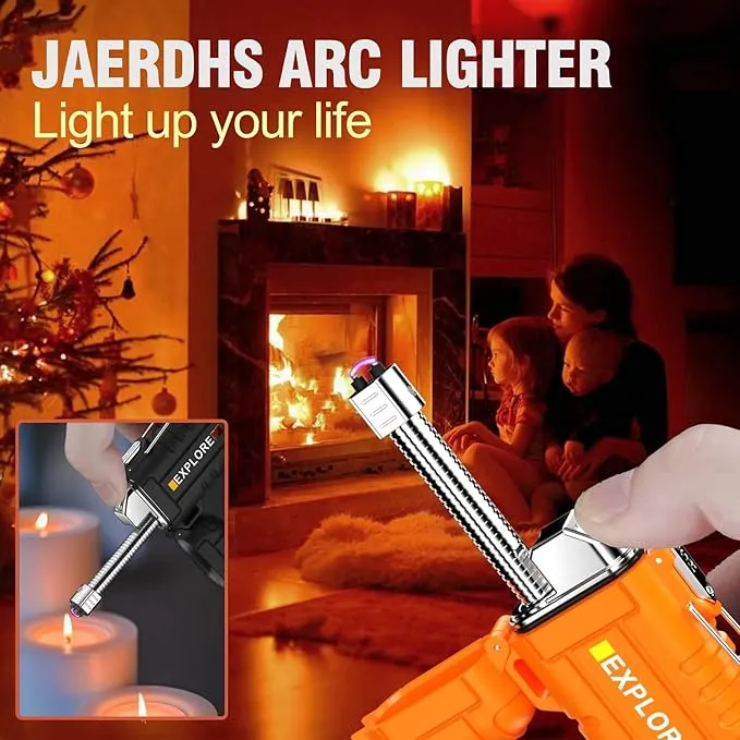 Waterproof Electric Lighter with 360°Flexible Long Neck, Outdoor Windproof Arc Lighter USB Rechargeable Flameless Plasma Cool Lighters for Outdoor & Kitchen (Orange)