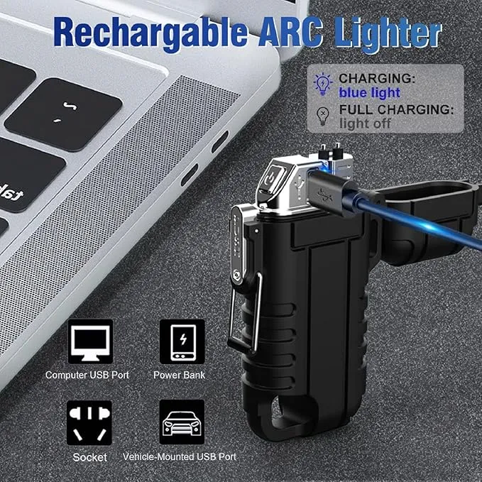Waterproof Electric Lighter with 360°Flexible Long Neck, Outdoor Windproof Arc Lighter USB Rechargeable Flameless Plasma Cool Lighters for Outdoor & Kitchen(Black)