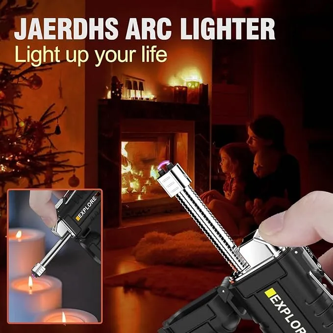 Waterproof Electric Lighter with 360°Flexible Long Neck, Outdoor Windproof Arc Lighter USB Rechargeable Flameless Plasma Cool Lighters for Outdoor & Kitchen(Black)