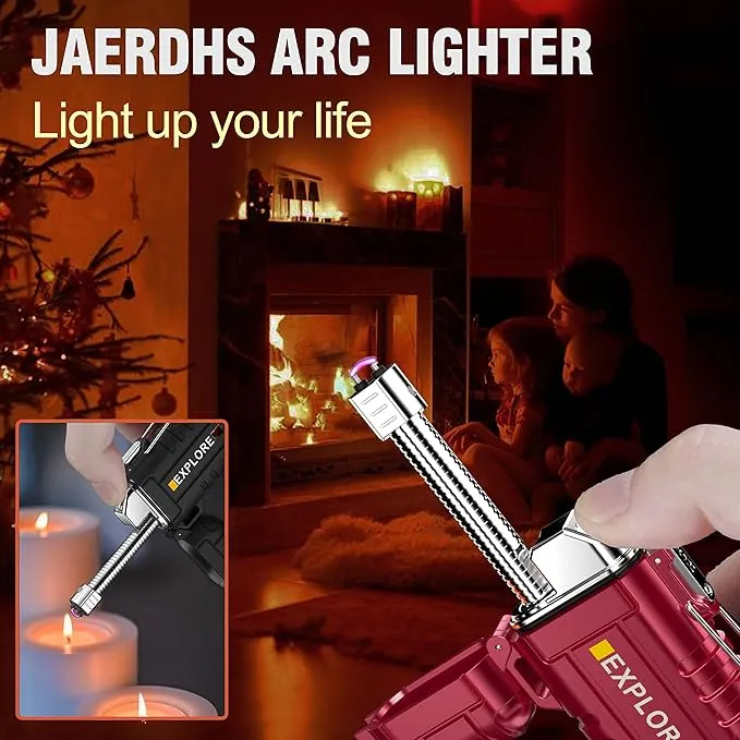 Waterproof Electric Lighter with 360°Flexible Long Neck, Outdoor Windproof Arc Lighter USB Rechargeable Flameless Plasma Cool Lighters for Outdoor & Kitchen(Red)