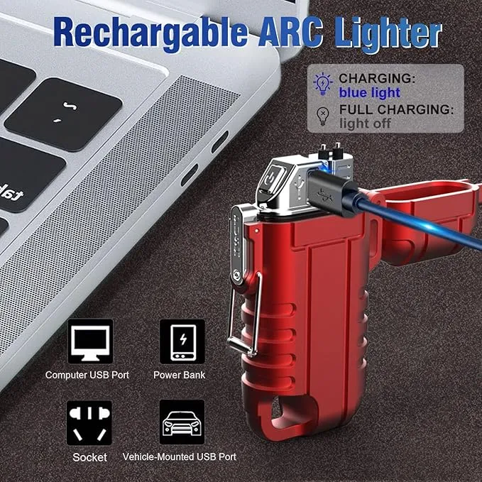 Waterproof Electric Lighter with 360°Flexible Long Neck, Outdoor Windproof Arc Lighter USB Rechargeable Flameless Plasma Cool Lighters for Outdoor & Kitchen(Red)