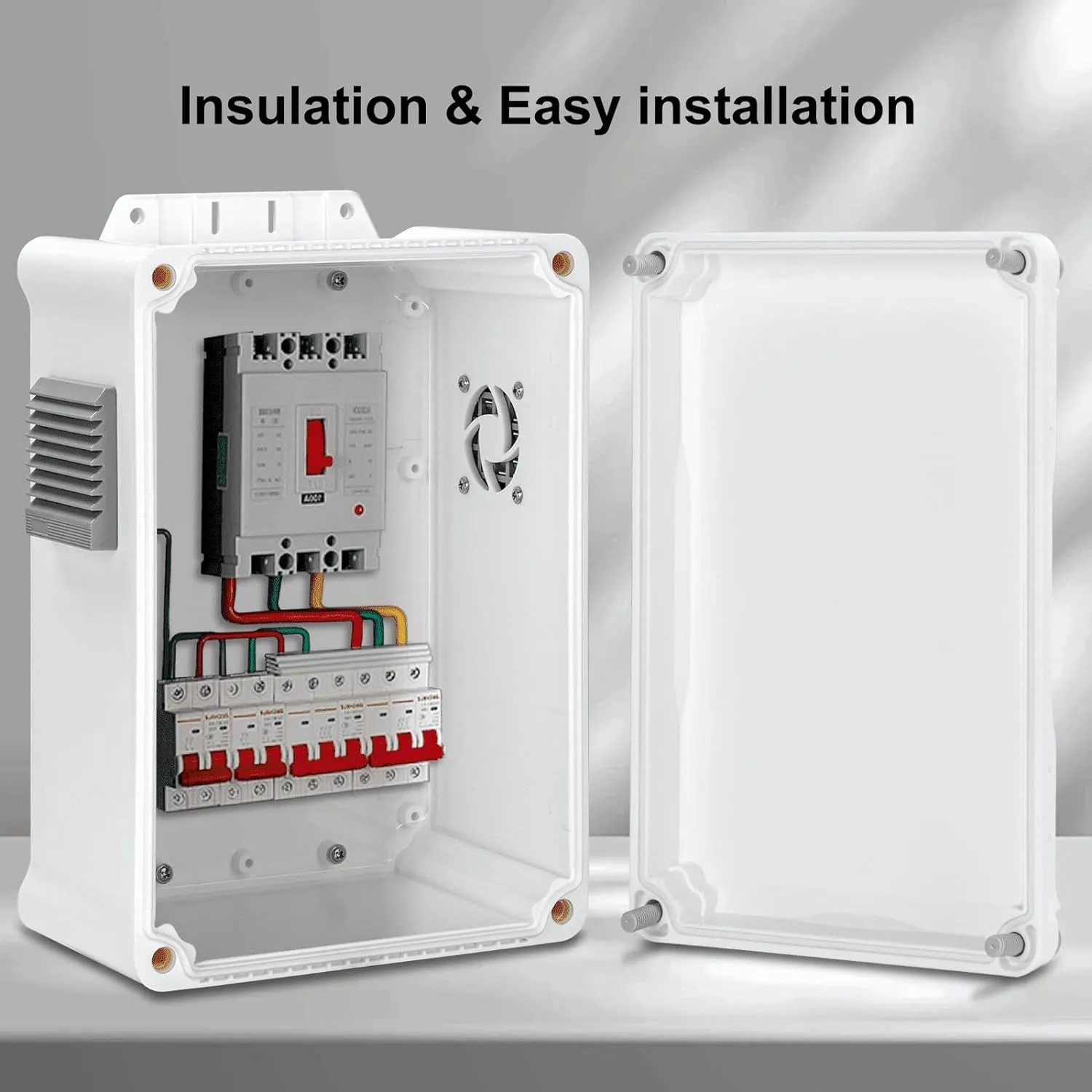 Waterproof Electrical Junction Box with Rainproof Louvers, PPB Material Enclosure, Acrylic Mounting Panel & Hinged Cover, 10.5" L* 7.3" W* 5.1" H