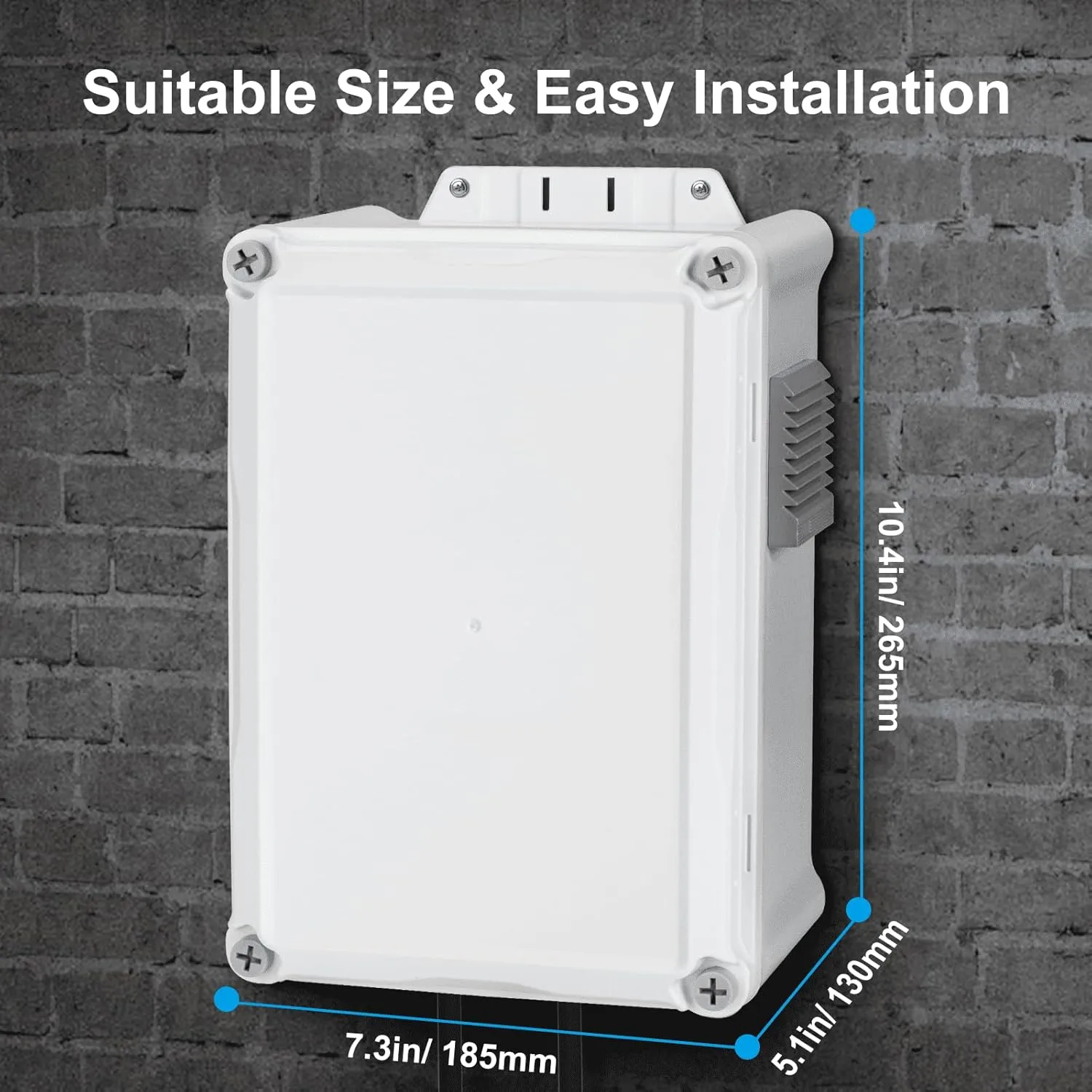 Waterproof Electrical Junction Box with Rainproof Louvers, PPB Material Enclosure, Acrylic Mounting Panel & Hinged Cover, 10.5" L* 7.3" W* 5.1" H