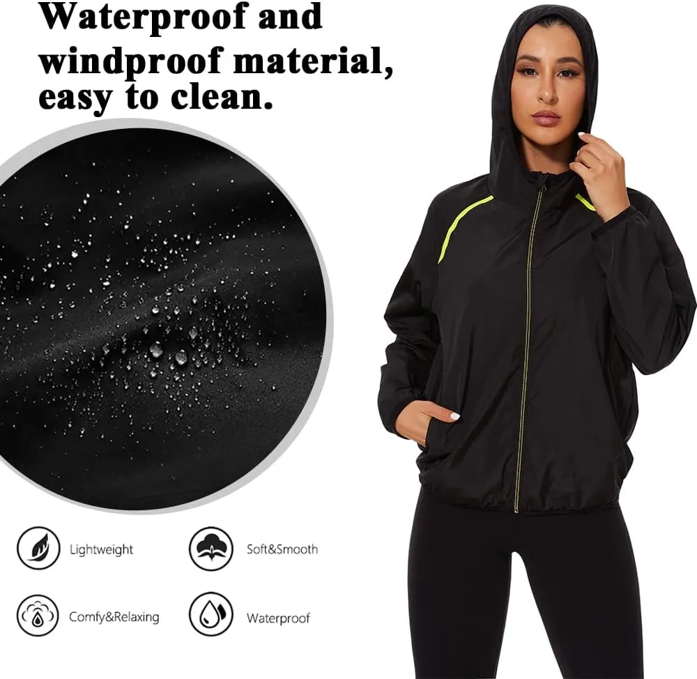 Waterproof Raincoat with Hood Windbreaker Rain Jacket for Women Zipper Lightweight Hiking Outdoor