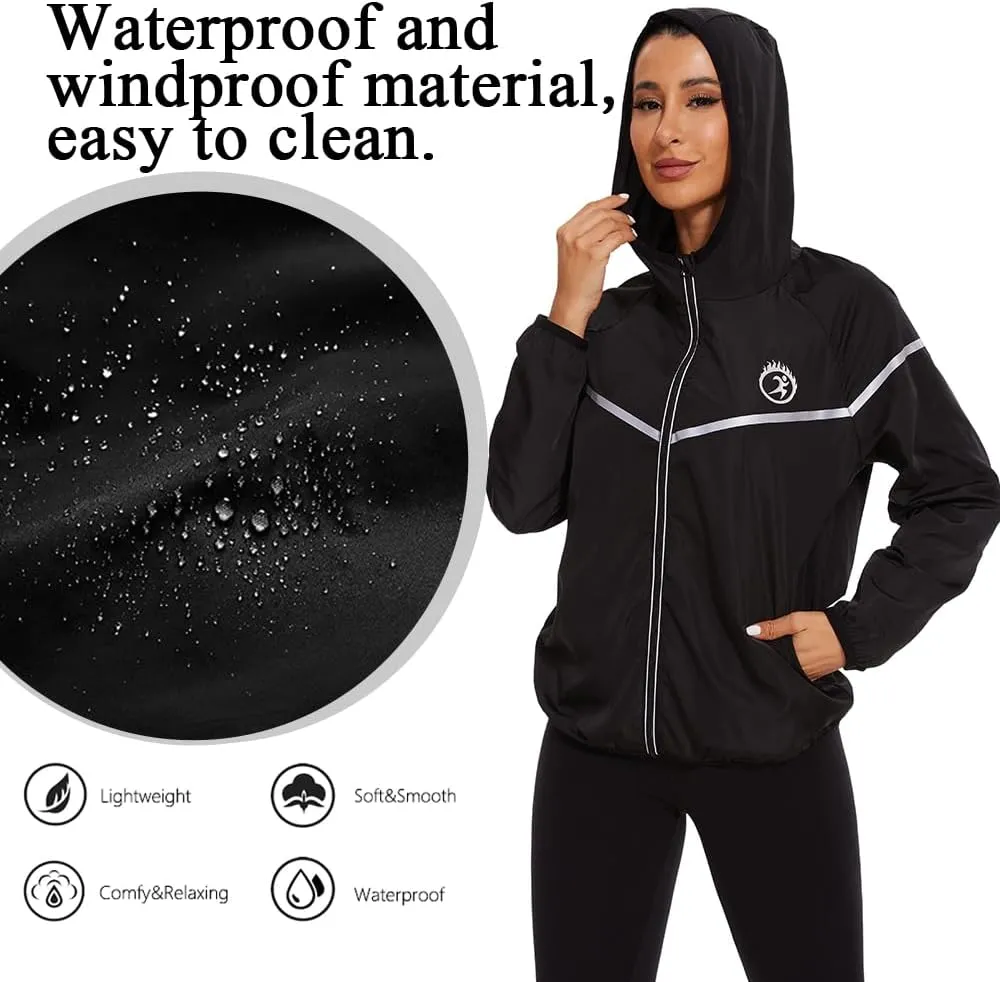 Waterproof Raincoat with Hood Windbreaker Rain Jacket for Women Zipper Lightweight Hiking Outdoor