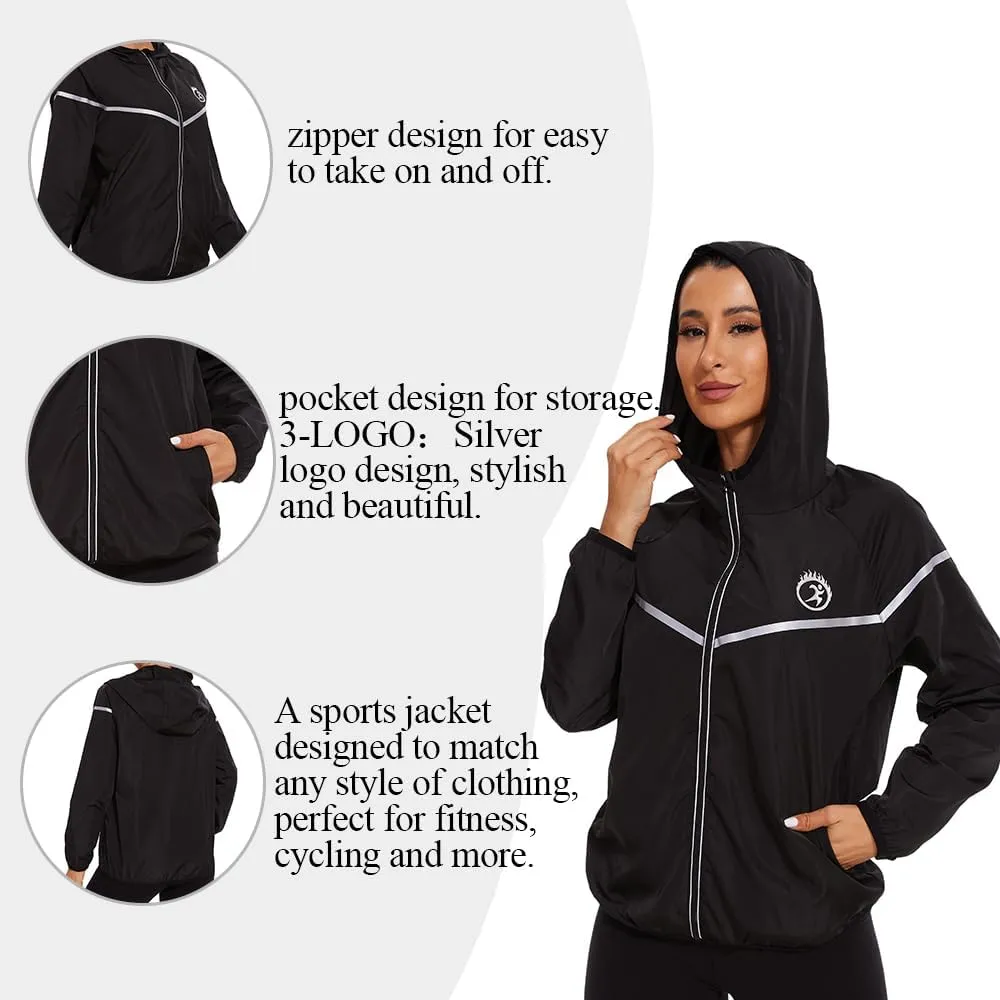 Waterproof Raincoat with Hood Windbreaker Rain Jacket for Women Zipper Lightweight Hiking Outdoor