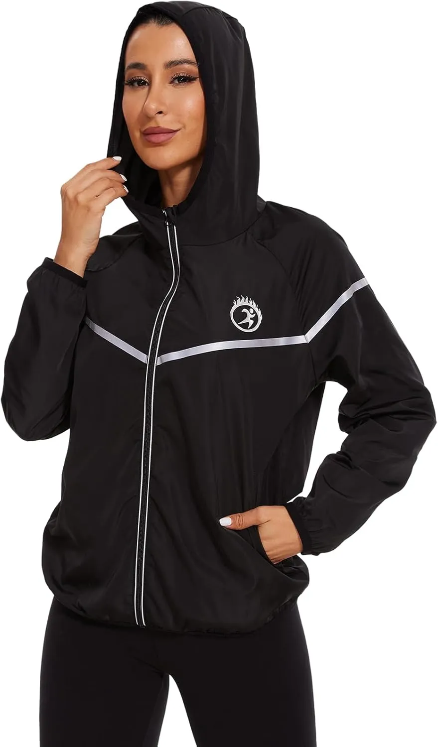 Waterproof Raincoat with Hood Windbreaker Rain Jacket for Women Zipper Lightweight Hiking Outdoor