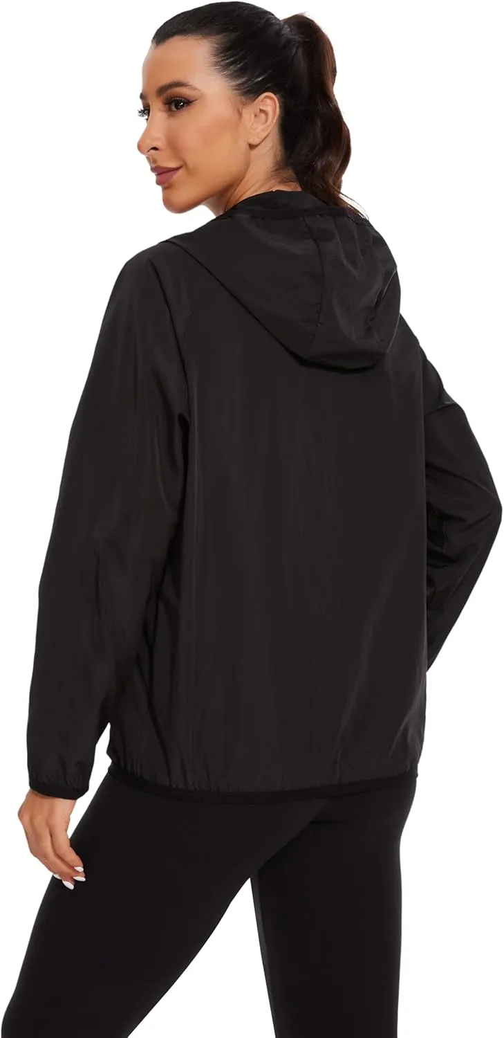 Waterproof Raincoat with Hood Windbreaker Rain Jacket for Women Zipper Lightweight Hiking Outdoor
