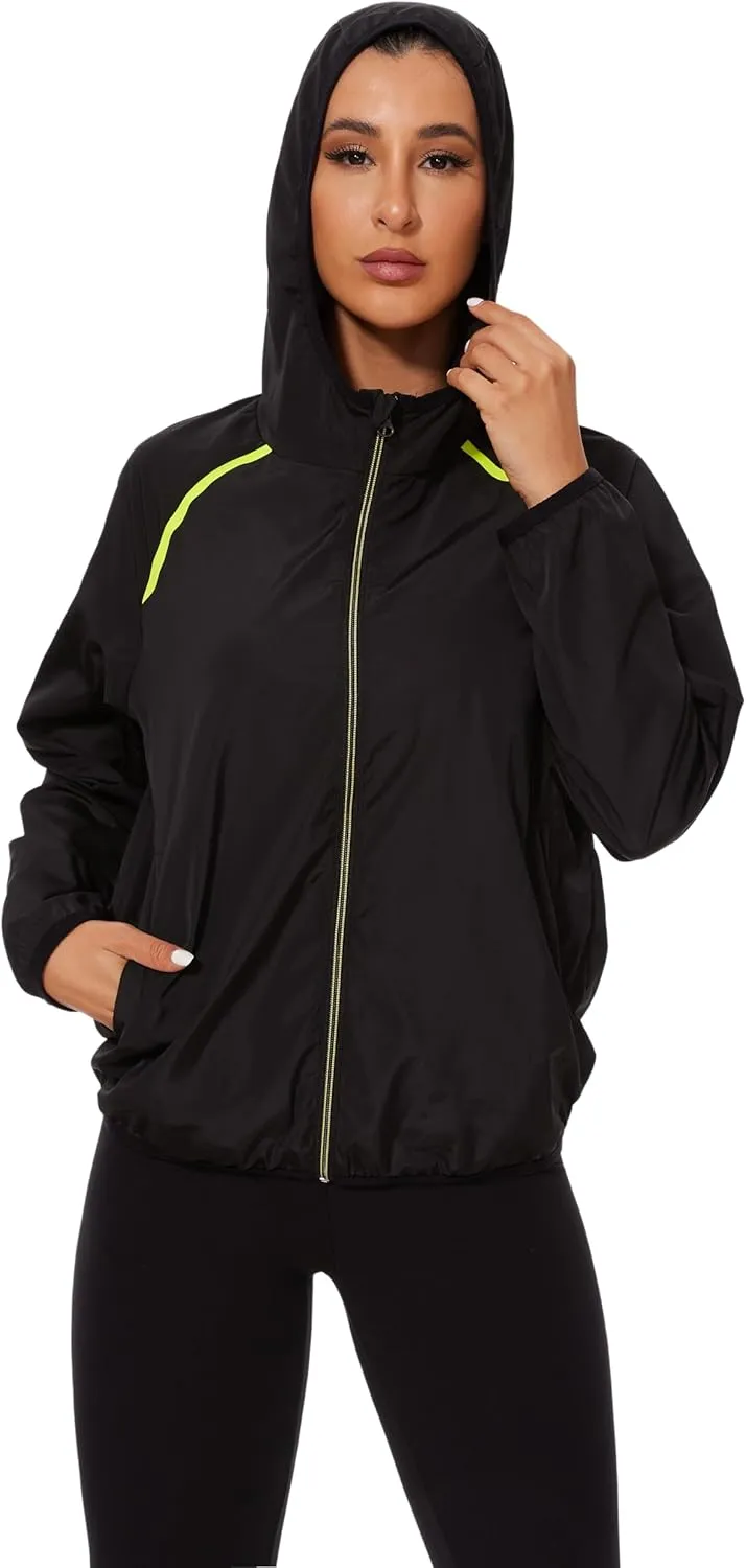 Waterproof Raincoat with Hood Windbreaker Rain Jacket for Women Zipper Lightweight Hiking Outdoor