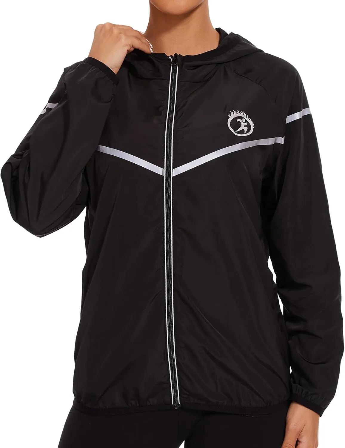 Waterproof Raincoat with Hood Windbreaker Rain Jacket for Women Zipper Lightweight Hiking Outdoor
