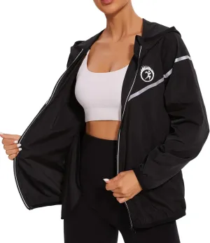 Waterproof Raincoat with Hood Windbreaker Rain Jacket for Women Zipper Lightweight Hiking Outdoor