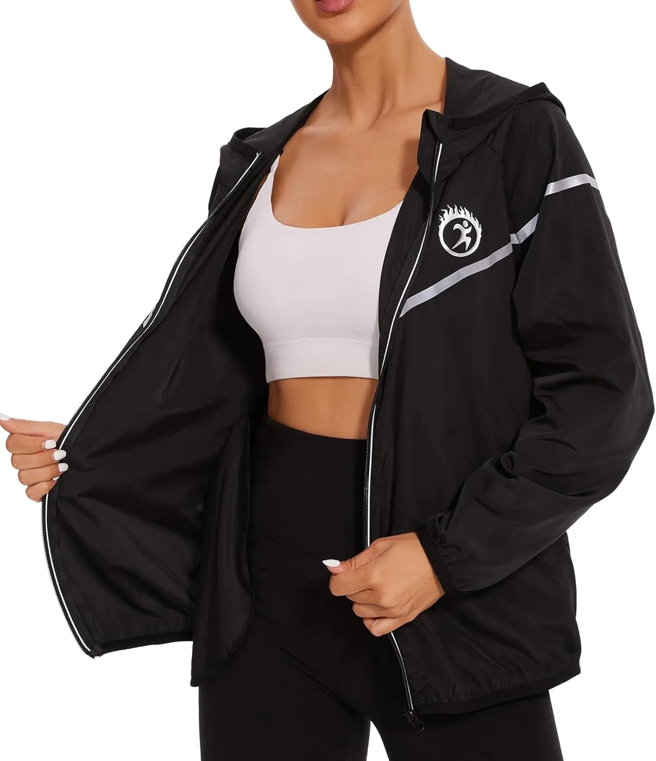 Waterproof Raincoat with Hood Windbreaker Rain Jacket for Women Zipper Lightweight Hiking Outdoor