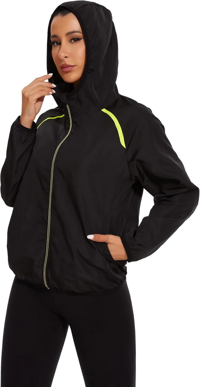 Waterproof Raincoat with Hood Windbreaker Rain Jacket for Women Zipper Lightweight Hiking Outdoor