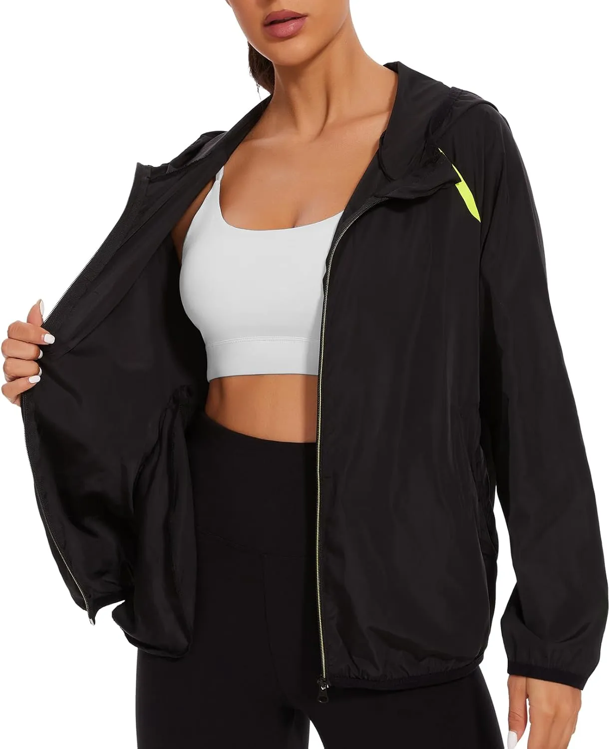 Waterproof Raincoat with Hood Windbreaker Rain Jacket for Women Zipper Lightweight Hiking Outdoor