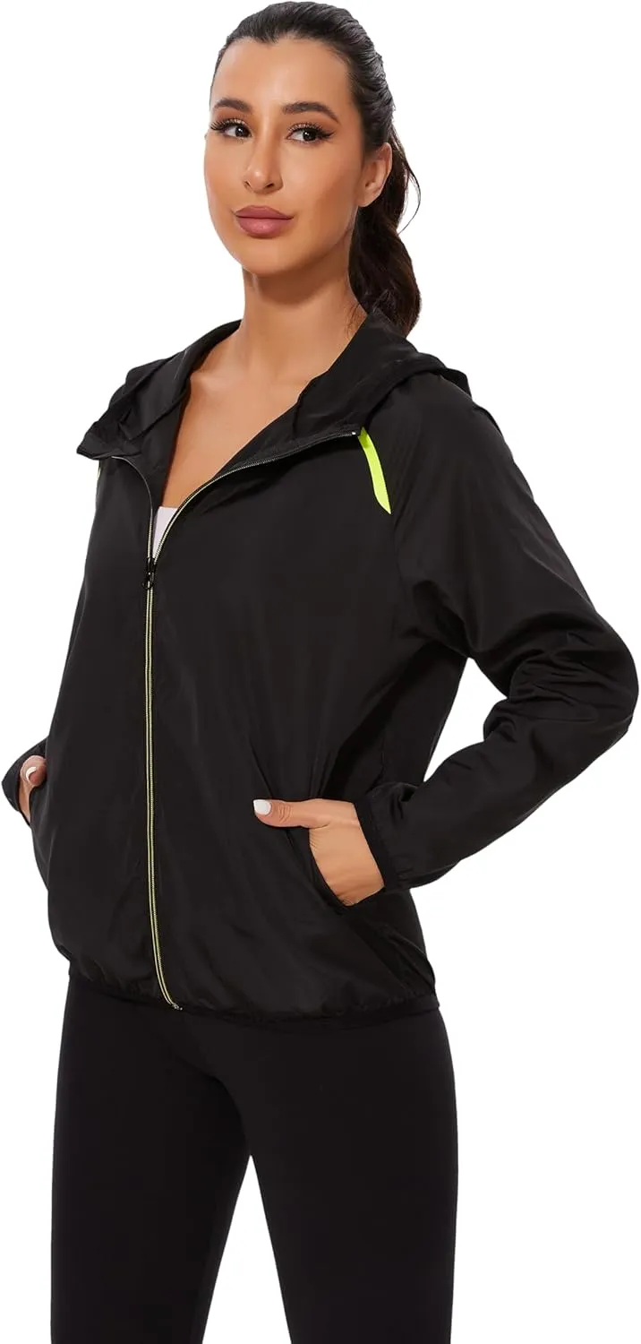 Waterproof Raincoat with Hood Windbreaker Rain Jacket for Women Zipper Lightweight Hiking Outdoor
