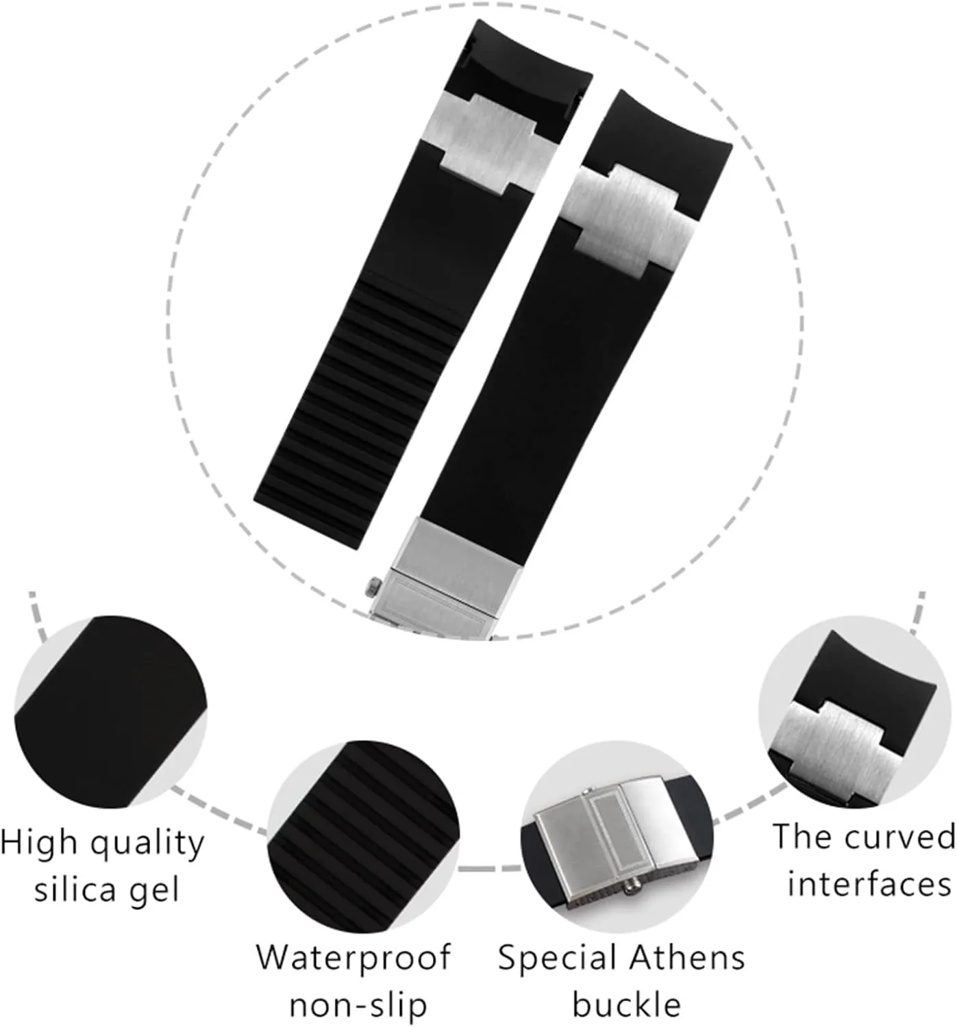 Waterproof Watch Band For Ulysse Nardin Silicone Rubber Watchstrap Sports Wrist Bracelets Replacement Watch Accessories Parts