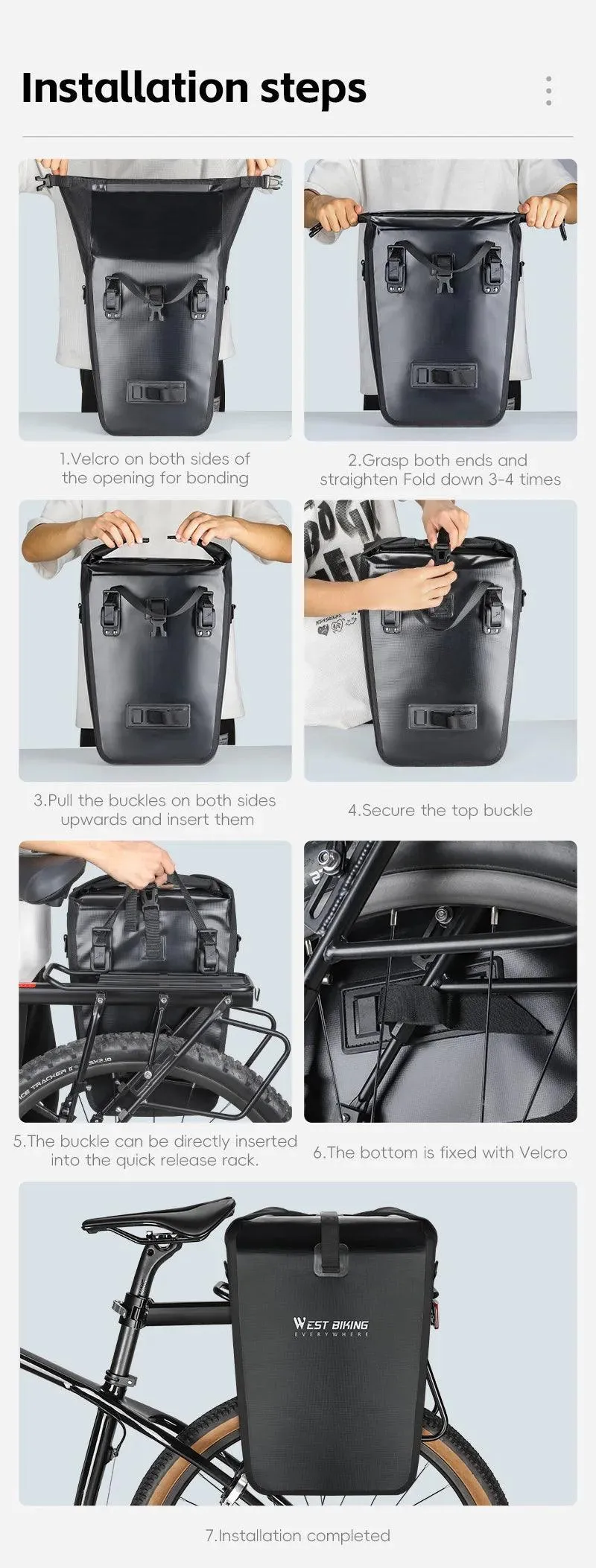 WEST BIKING Multifunctional Bicycle Pannier 17/29L Waterproof Bike Bag Double Side Luggage Rack Shoulder Bag Cycling Backpack