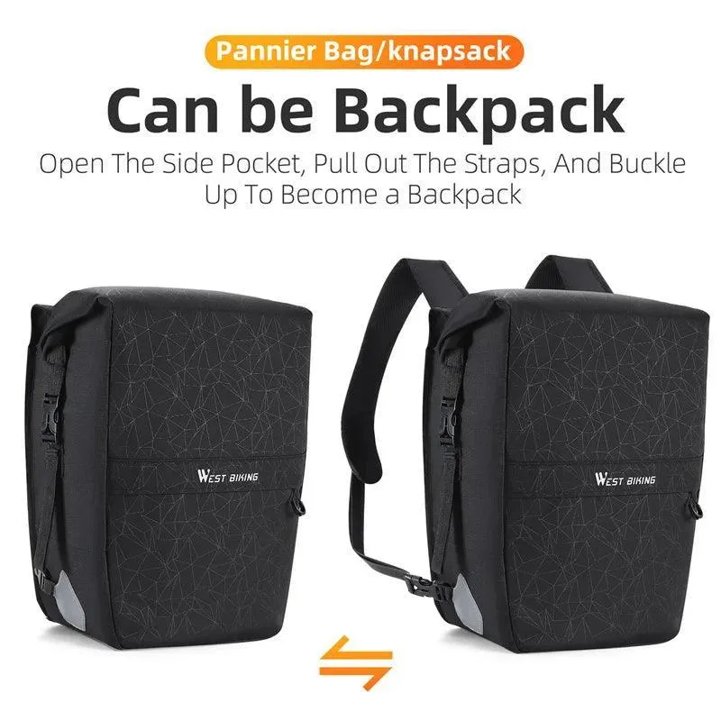WEST BIKING Multifunctional Bicycle Pannier 17/29L Waterproof Bike Bag Double Side Luggage Rack Shoulder Bag Cycling Backpack