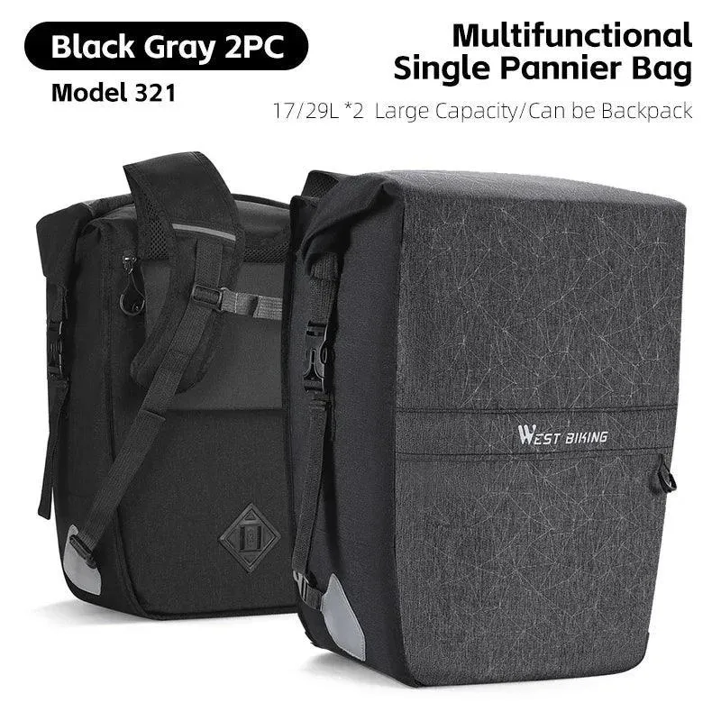 WEST BIKING Multifunctional Bicycle Pannier 17/29L Waterproof Bike Bag Double Side Luggage Rack Shoulder Bag Cycling Backpack