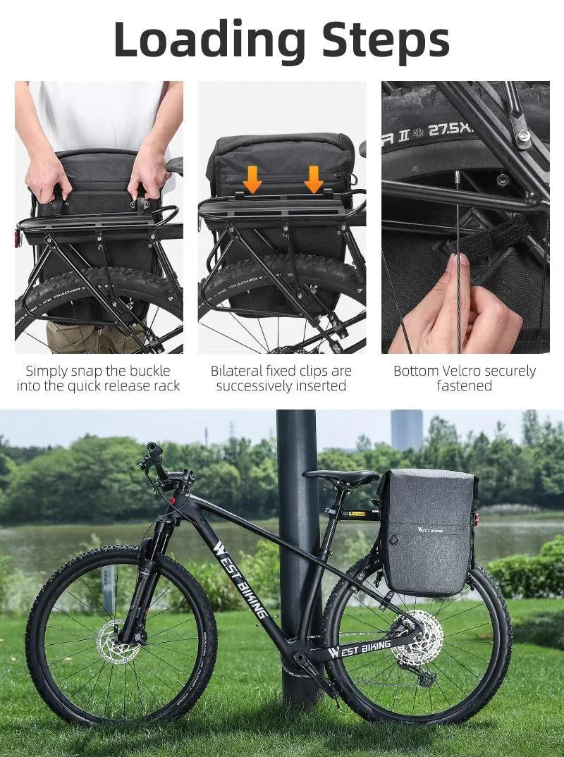WEST BIKING Multifunctional Bicycle Pannier 17/29L Waterproof Bike Bag Double Side Luggage Rack Shoulder Bag Cycling Backpack