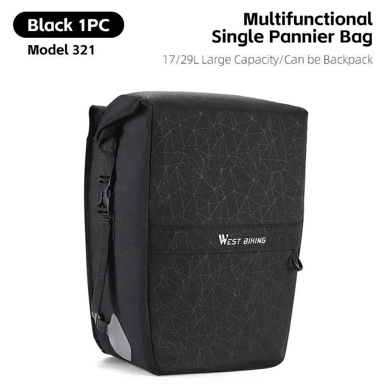WEST BIKING Multifunctional Bicycle Pannier 17/29L Waterproof Bike Bag Double Side Luggage Rack Shoulder Bag Cycling Backpack