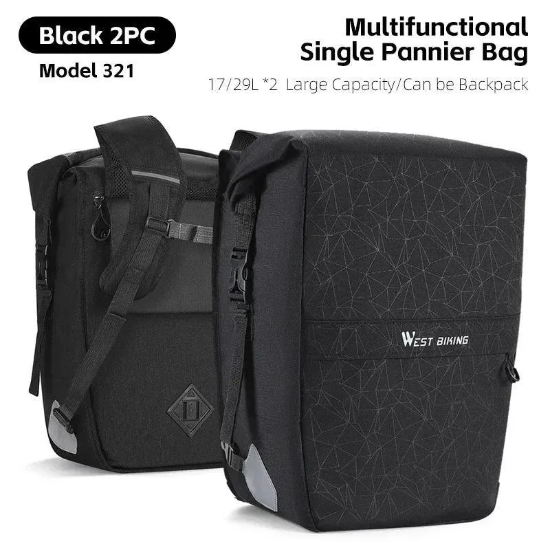 WEST BIKING Multifunctional Bicycle Pannier 17/29L Waterproof Bike Bag Double Side Luggage Rack Shoulder Bag Cycling Backpack