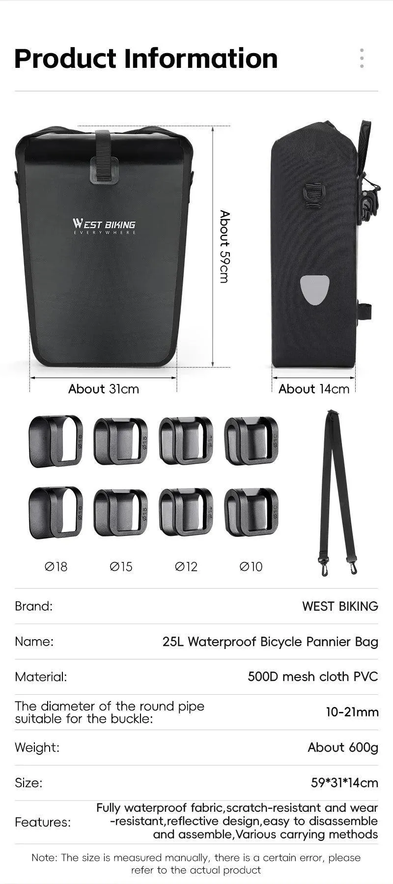 WEST BIKING Multifunctional Bicycle Pannier 17/29L Waterproof Bike Bag Double Side Luggage Rack Shoulder Bag Cycling Backpack