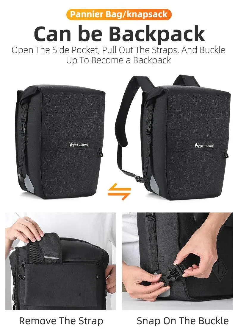 WEST BIKING Multifunctional Bicycle Pannier 17/29L Waterproof Bike Bag Double Side Luggage Rack Shoulder Bag Cycling Backpack