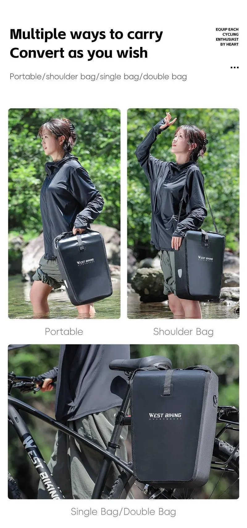 WEST BIKING Multifunctional Bicycle Pannier 17/29L Waterproof Bike Bag Double Side Luggage Rack Shoulder Bag Cycling Backpack