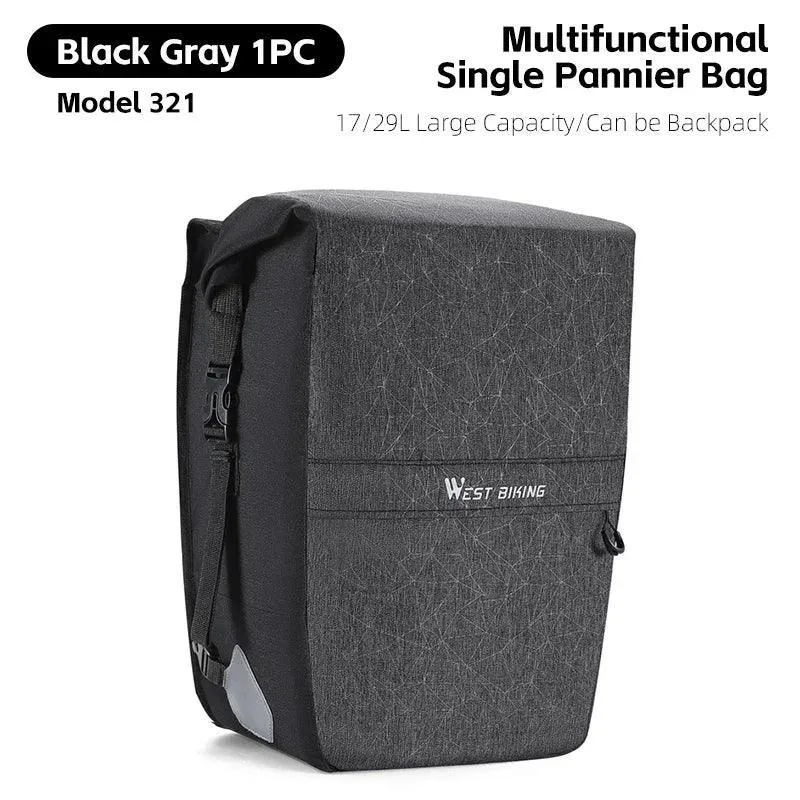 WEST BIKING Multifunctional Bicycle Pannier 17/29L Waterproof Bike Bag Double Side Luggage Rack Shoulder Bag Cycling Backpack