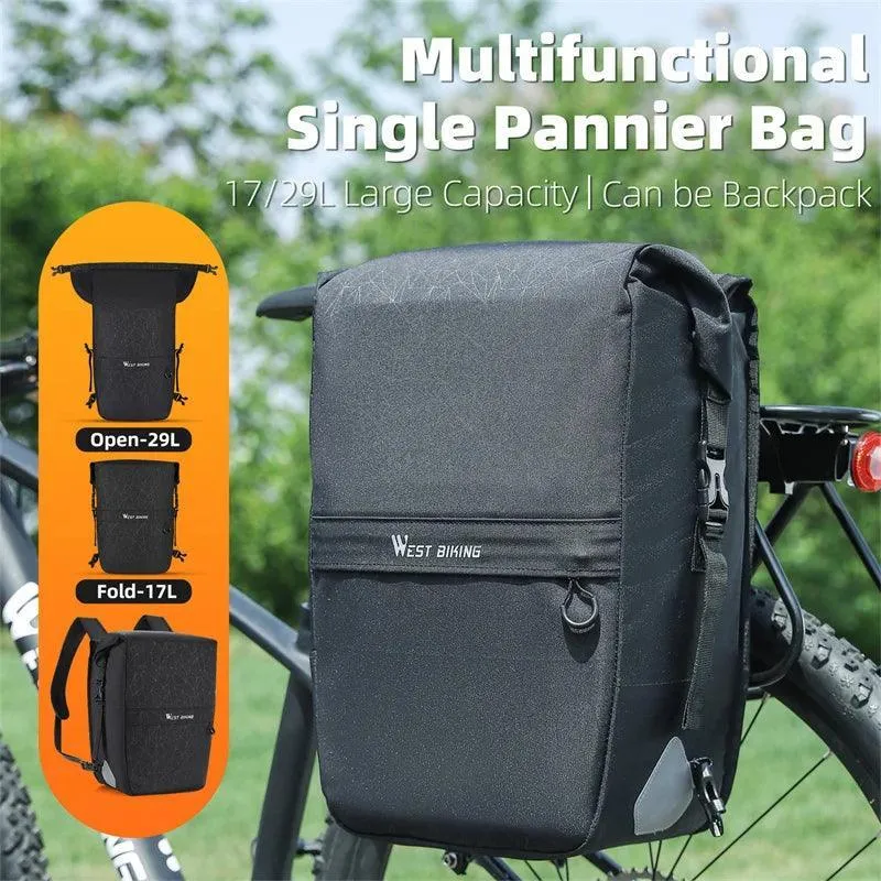 WEST BIKING Multifunctional Bicycle Pannier 17/29L Waterproof Bike Bag Double Side Luggage Rack Shoulder Bag Cycling Backpack