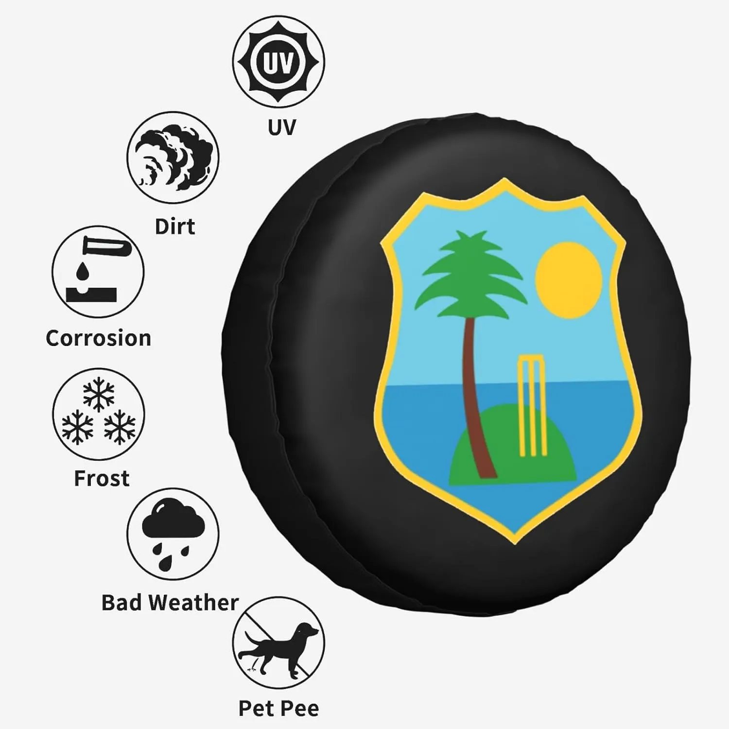 West Indies Cricket Board Windproof and Rainproof Wheel hub Protection Cover, Spare tire Cover 17 inch
