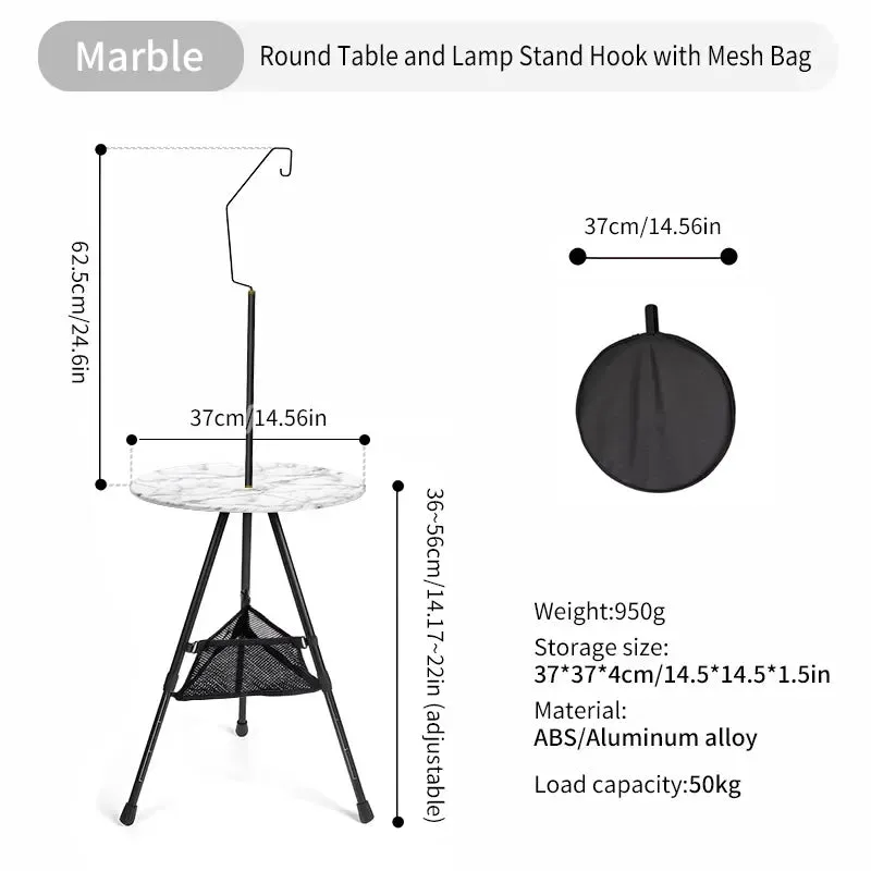 WEST TUNE Camping Round Table with Light Stand Ultralight Folding Table