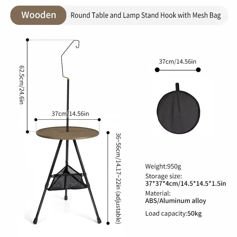 WEST TUNE Camping Round Table with Light Stand Ultralight Folding Table