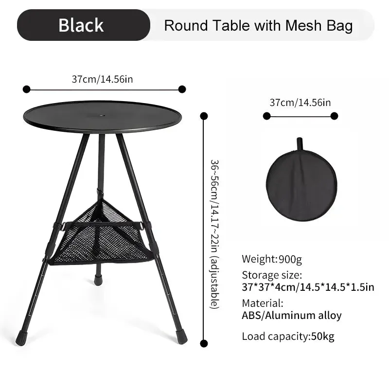 WEST TUNE Camping Round Table with Light Stand Ultralight Folding Table