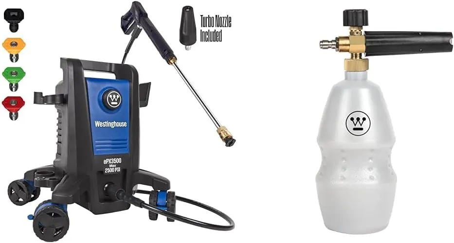 Westinghouse ePX3500 Electric Pressure Washer, 2500 Max PSI, 1.76 Max GPM, Black, Modern Style, Anti-Tipping Technology, 25' Hose, 5 Nozzle Set, Foam Cannon Included