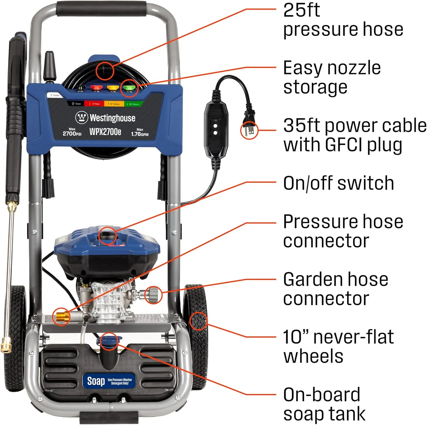 Westinghouse WPX2700e Electric Pressure Washer, 2700 PSI and 1.76 Max GPM & Westinghouse Outdoor Power Equipment Foam Cannon for Pressure Washers