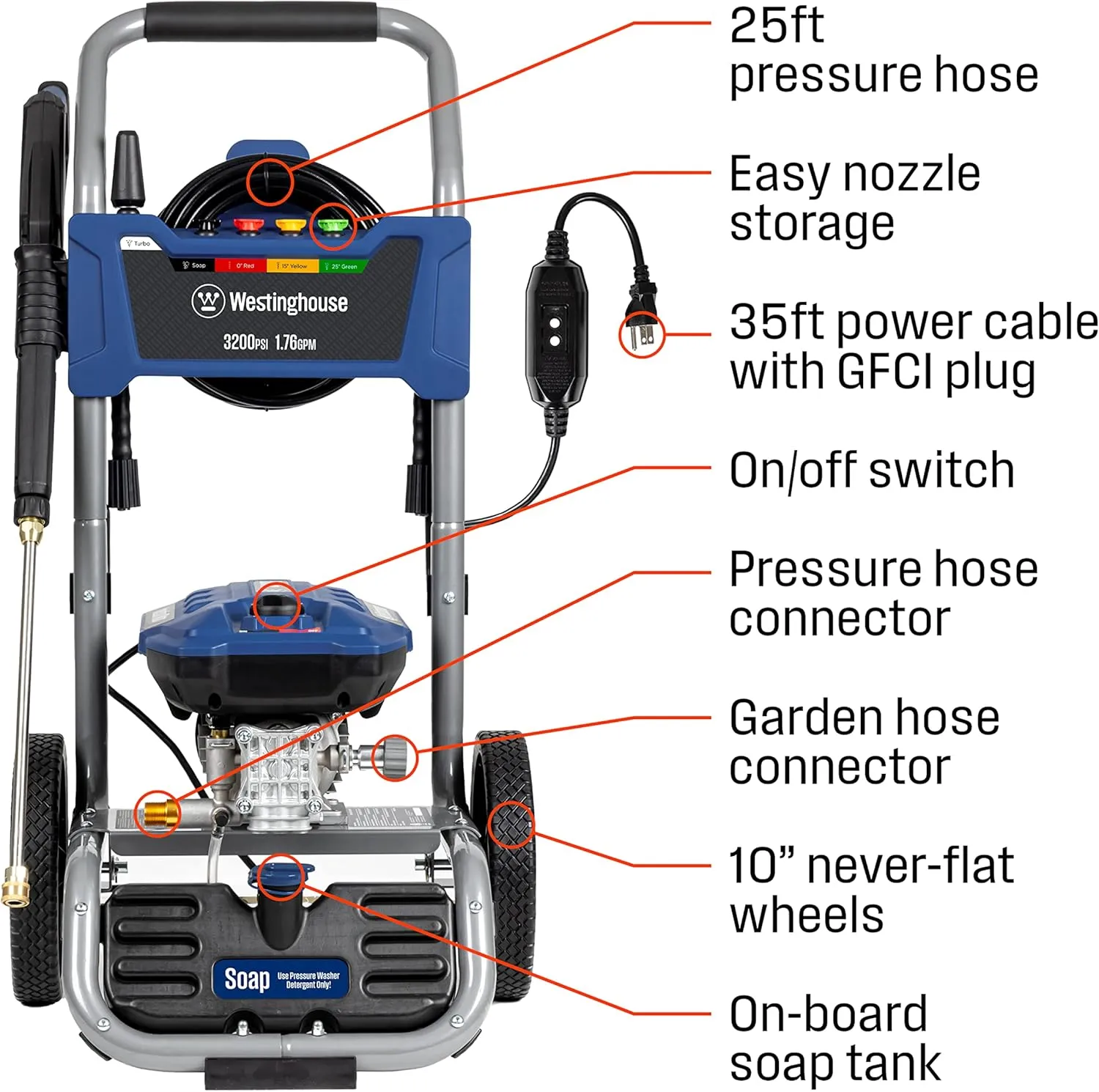 Westinghouse WPX3200e Electric Pressure Washer, 3200 PSI and 1.76 Max GPM, Induction Motor & Westinghouse Outdoor Power Equipment Foam Cannon for Pressure Washers - 3600 Max PSI